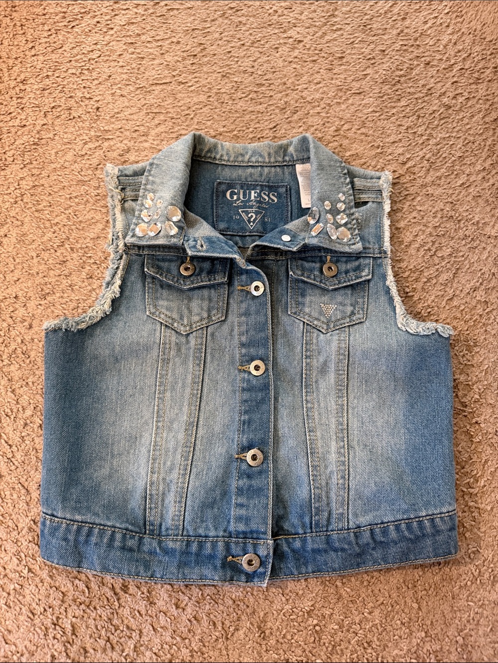 GUESS Blue Denim Girls' Embellished Collar Vest